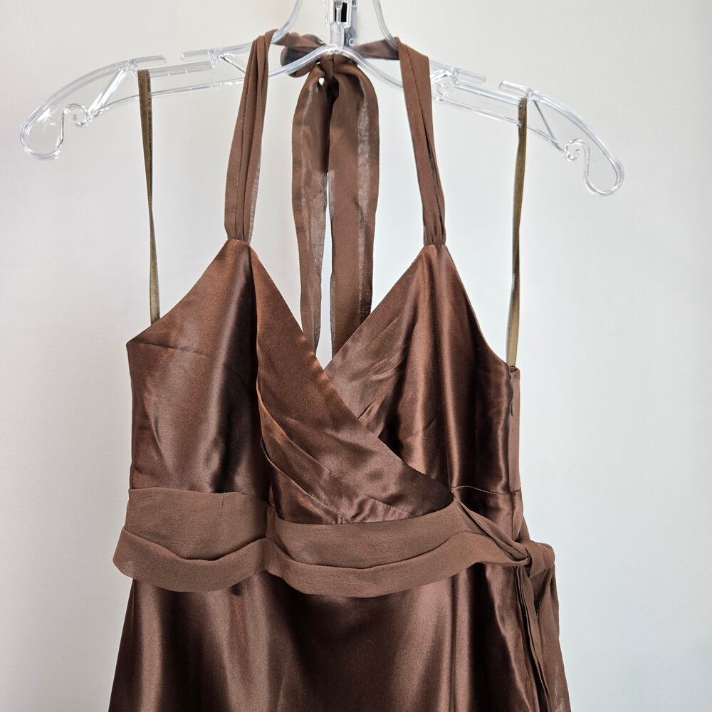 Vintage Eliza J Silk Y2K Halter Dress Midi Babydoll Brown Fairy 4 - Picture 2 of 7